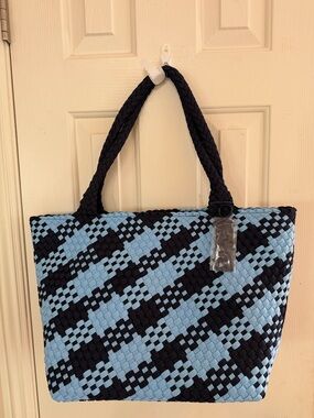 🦊💙🦊🩵 WILDFOX WOVEN HOUNDSTOOTH LARGE SHOPPER  TOTE BAG 🦊💙🦊🩵  NWT 🦊💙🦊🩵